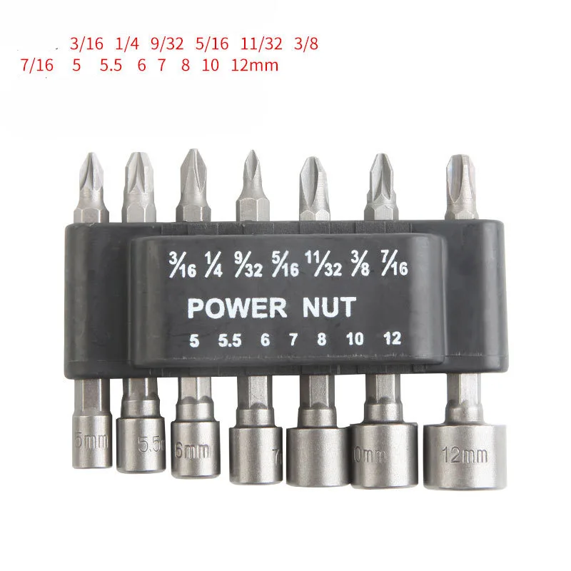 

10/15 Pcs 80mm Length Deepen Power Nut Driver Drill Bit Set 5.5-19MM Impact Socket Adapter For Power Tools 6.35MM Hex Shank