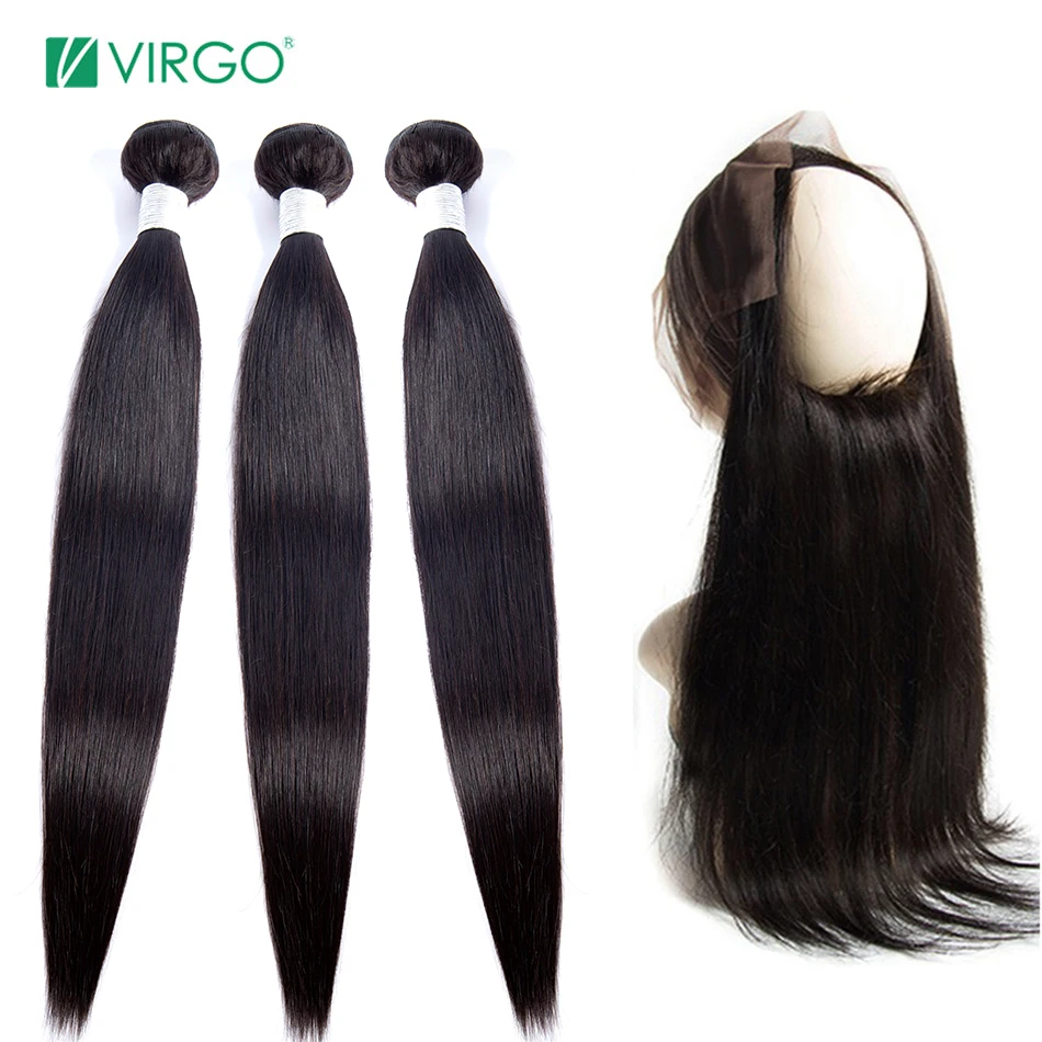 360 кружевное лобовое Закрытие с пучками перуанских прямых волос человеческие