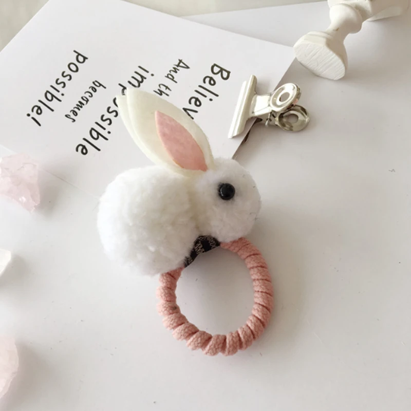 white 1 шт. cимпатичный пушистый шарик из кроличьей шерсти с галстуком веревка Корейская версия Головные уборы Резиновая лента для волос Веревка Детские аксессуары по уходу за волосами с Лидер продаж - Цвет: white