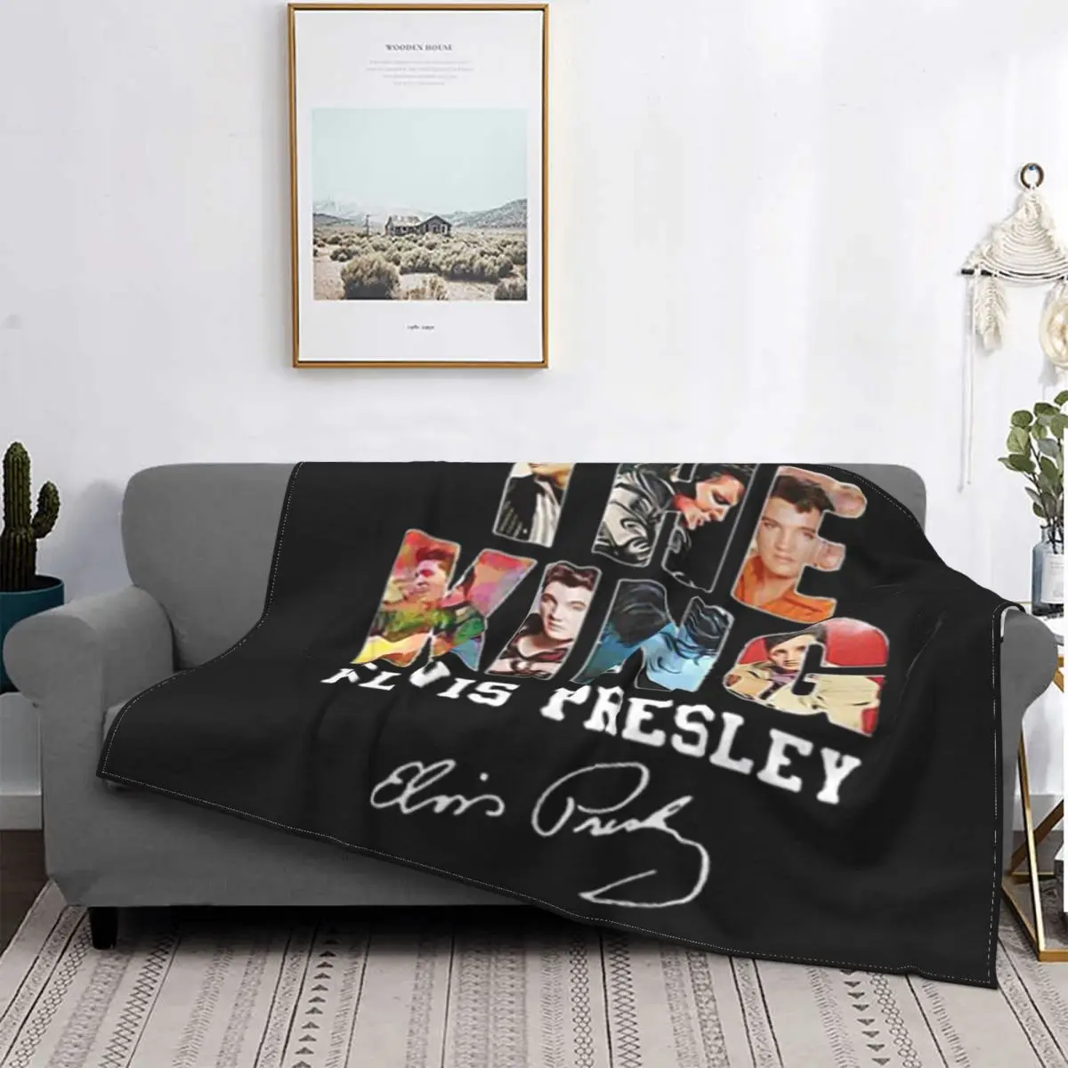 

Manta de forro polar a cuadros para cama, colcha con diseño de la leyenda de la firma de The King, Shelly, Presley, para sofá