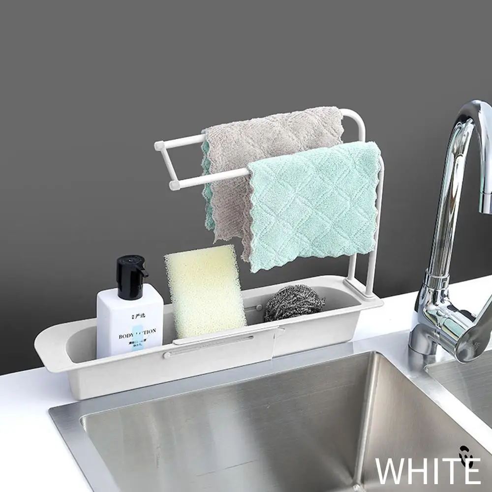 

PP Telescopic Sink Rack Storage Drain Basket Storage Rack Baskets Organizer Kitchen Accessories Dishes Expandable