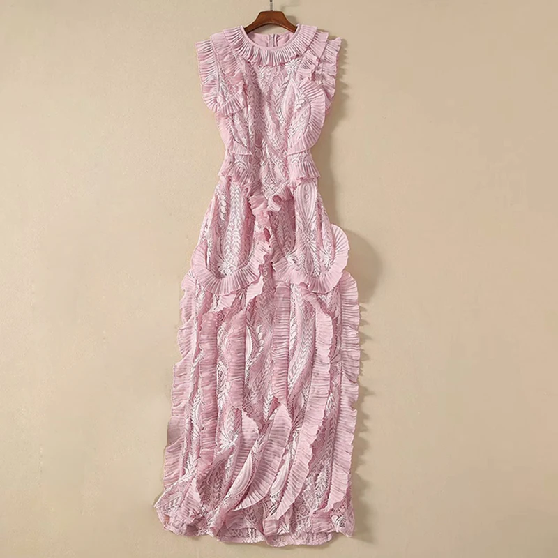 Женское кружевное платье с оборками длинное без рукавов новинка 2020|Женские