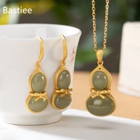bastiee gourd jade silver 925 jewelry sets for women gold plated neclace pendants drop earrings luxury gift jewellery set