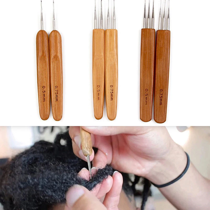 

Hair Braid Pricker Unisex 0.5/0.75mm Hook Fashion Professional Bamboo Handle Hair Crochet Dreadlock Crochet Styling Tool