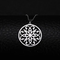 simple hollow geometric white flower necklace jewelry stainless steel initial charms adjustable necklace chain jewelry for women