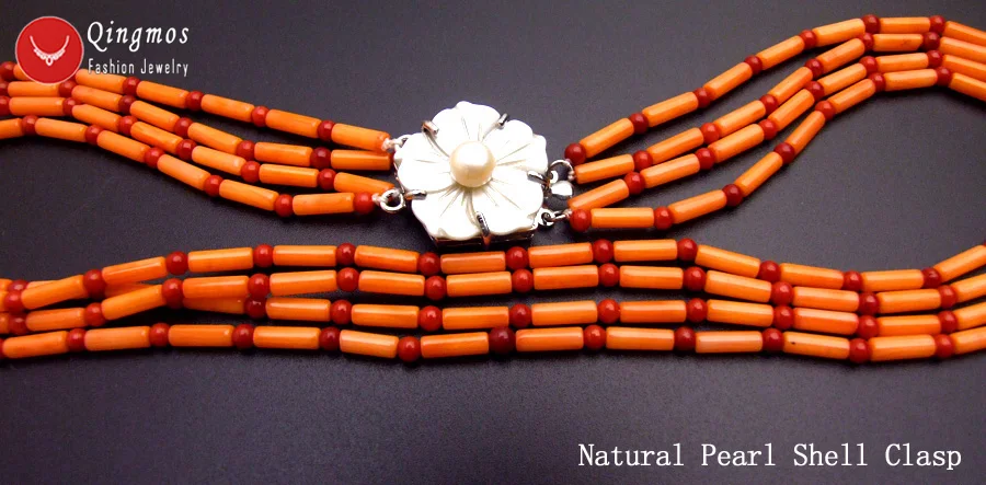 Qingmos 3*9mm Thick Slice Natural Orange Coral Necklace for Women with 3mm Red Jewelry 4 Strands Chokers 17'' | Украшения и