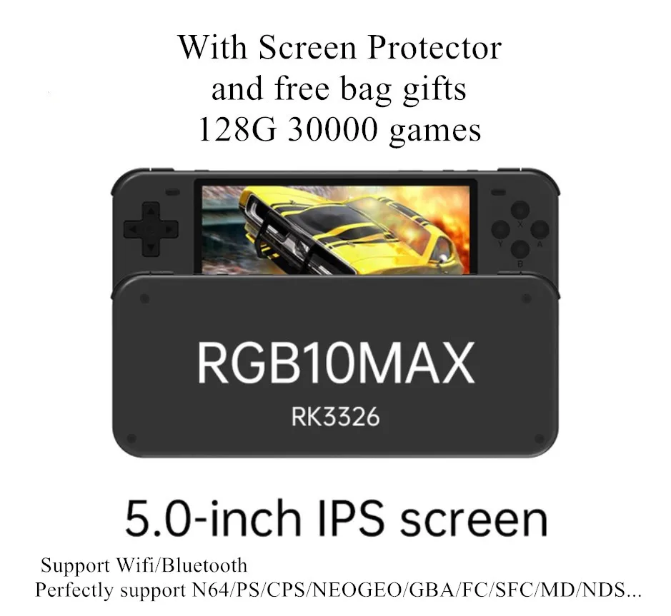 Консоль игровая карманная Powkiddy RGB10 Max, 5 дюймов, 128 ГБ, 30000 игр
