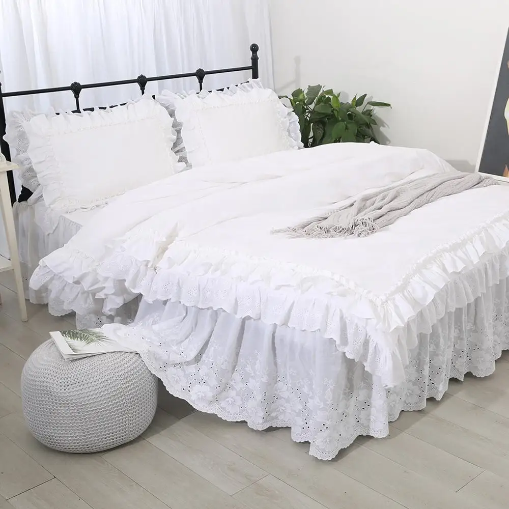 Бесплатная доставка Корейская принцесса оборками белая вышитая подкладка