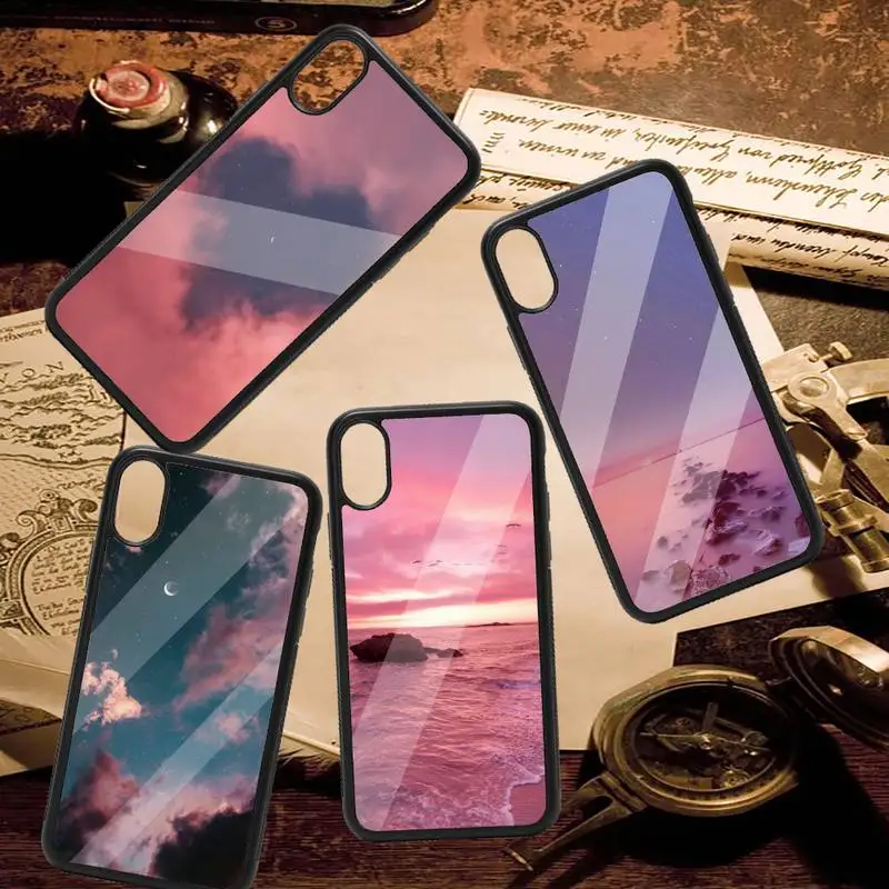 

Pink love cloud starry sky Phone Case PC for iPhone 11 12 pro XS MAX 8 7 6 6S Plus X 5S SE 2020 XR