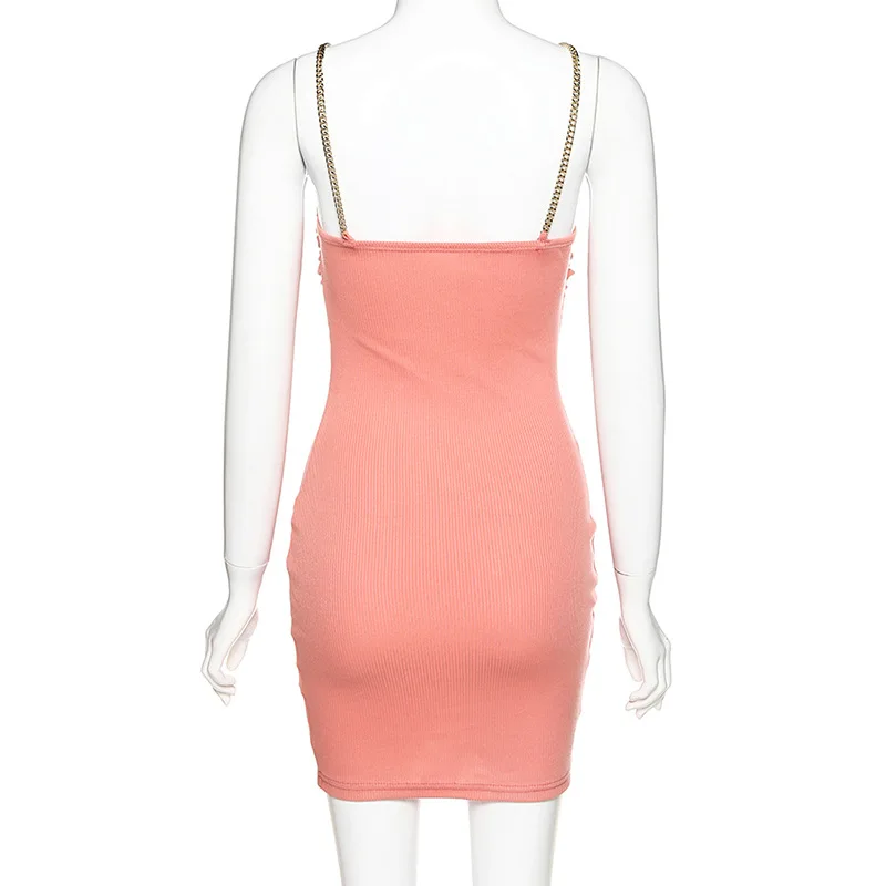 

Women Summer Fashion 2020 Sexy V Neck Strap Pink Women Dress High Street Elegant Evening Party Dress