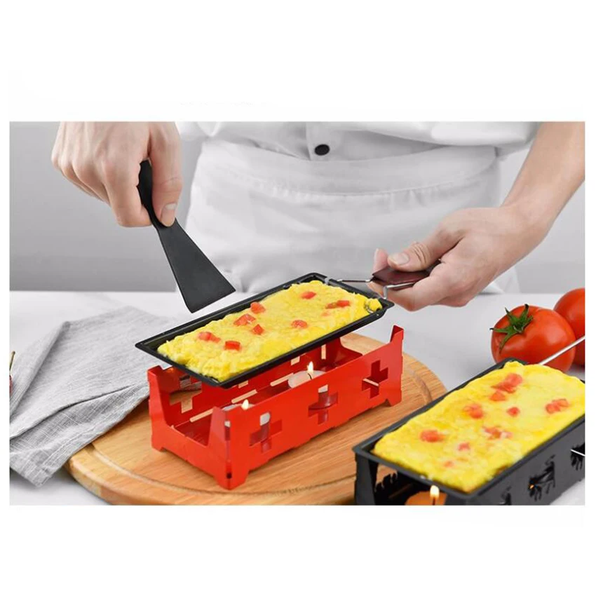 

Mini Non-stick Cheese Fondue Set Wooden Handle/ Steel Handle Baking Pan, Plastic Spatula, Stove, Candle Heating Cheese Egg Pan