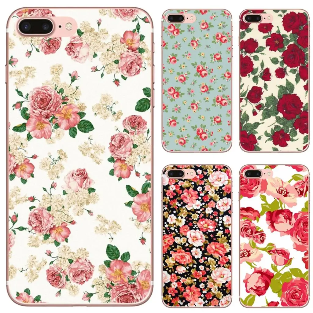 

For iPhone 10 11 12 13 Mini Pro 4S 5S SE 5C 6 6S 7 8 X XR XS Plus Max 2020 Soft TPU Phone Cover Rose Pink Flowers