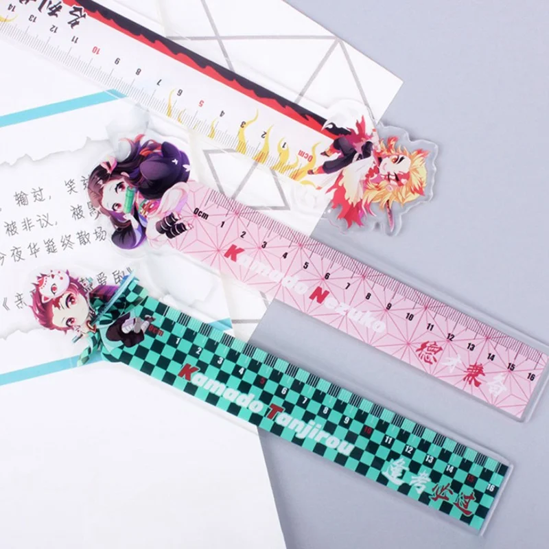 

Demon Slayer Kimetsu No Yaiba Kamado Tanjirou Nezuko Zenitsu Inosuke Plastic Material Ruler Office Stationery Gift for Student