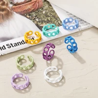 vintage aesthetic resin ring punk candy color acrylic hollow geometric chunky chain link open ring for women statement jewelry