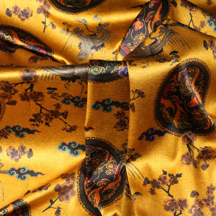 

PRINTED SILK STRETCH SATIN 118cm width 19momme Pure Silk Fabric Pink Color Floral Printing Dress Sewing Material