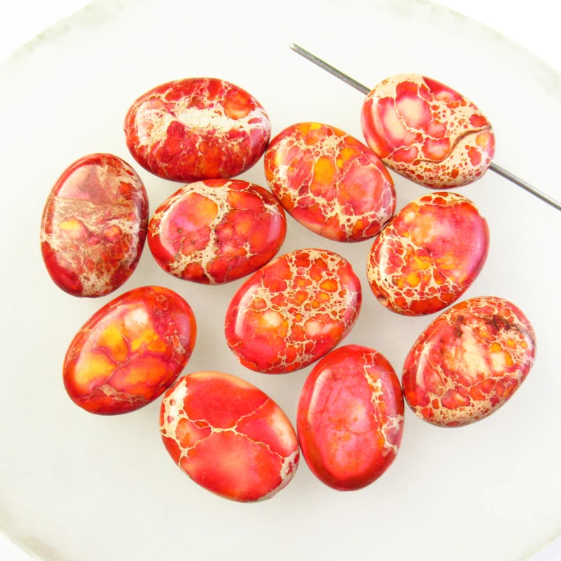 

11pcs 16x12x5mm Orange Sea Sediment Jaspers Oval Pendant Loose Bead G37869 For Jewelry Making DIY