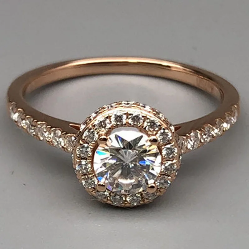 Кольцо из 10K розового золота с круглым моиссанитом 1, 2, 3, 4 или 5 карат для женской свадьбы, юбилея, помолвки - элегантное и модное.