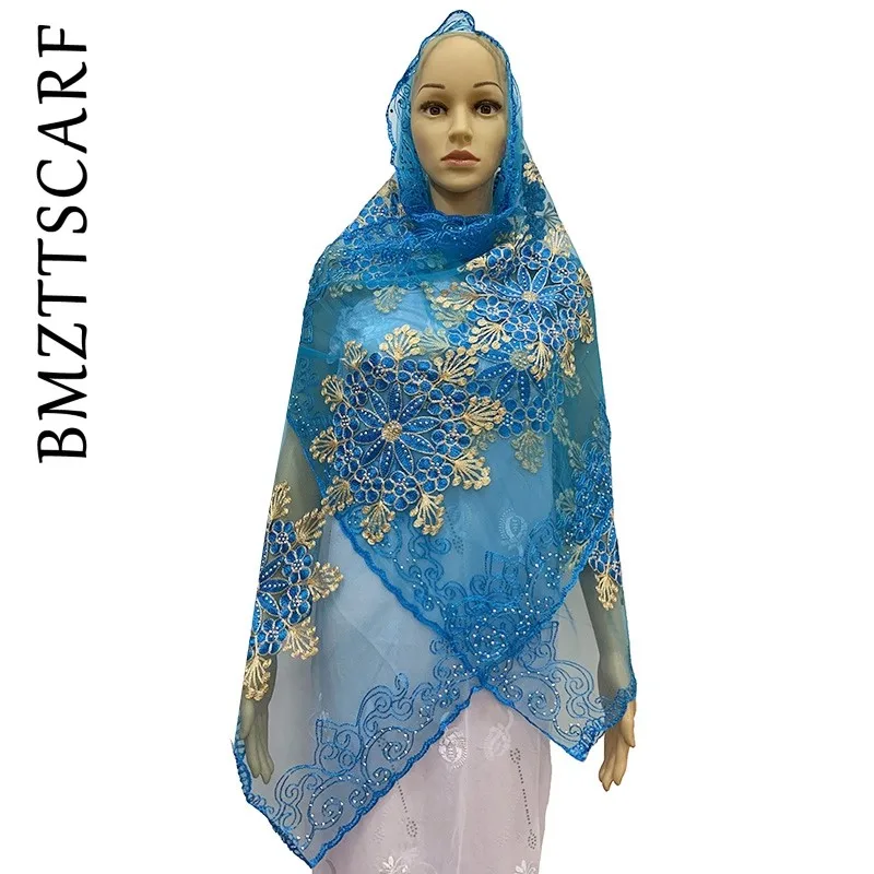 Новинка Африканский женский мусульманский шарф из тюли сетка хлопок вышитый