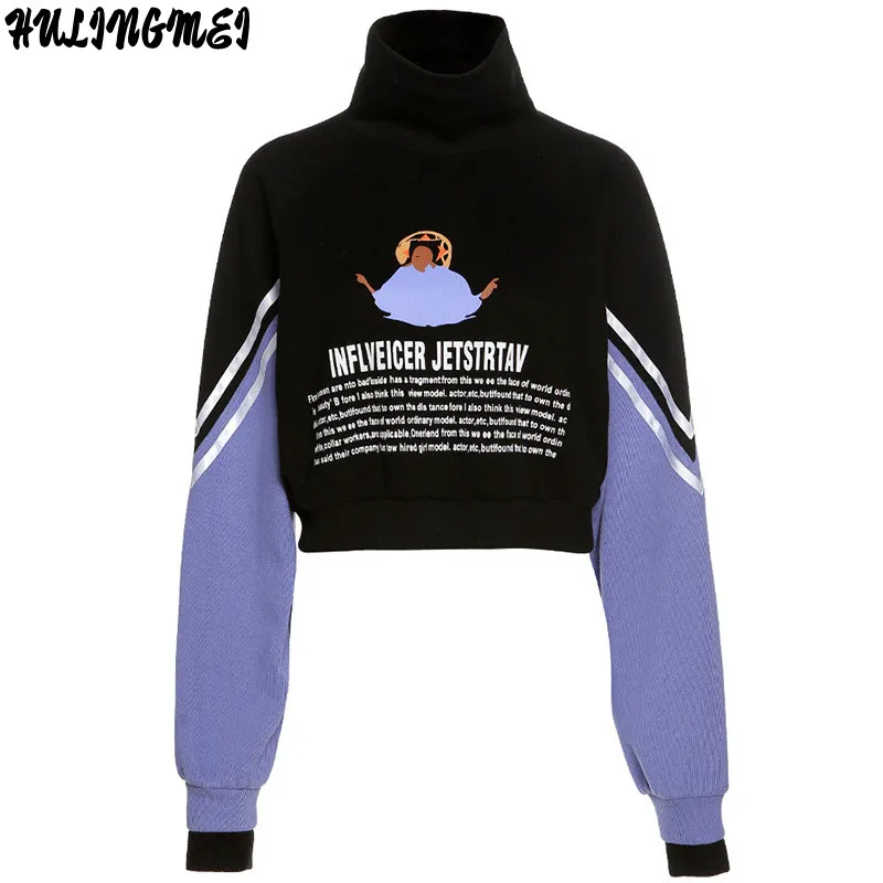 

Women Sport Short Hoody Streetwear Casual Long Sleeve Pullovers Letter Print Sweater 2021 Autumn Korear Harajuku Female Blouse