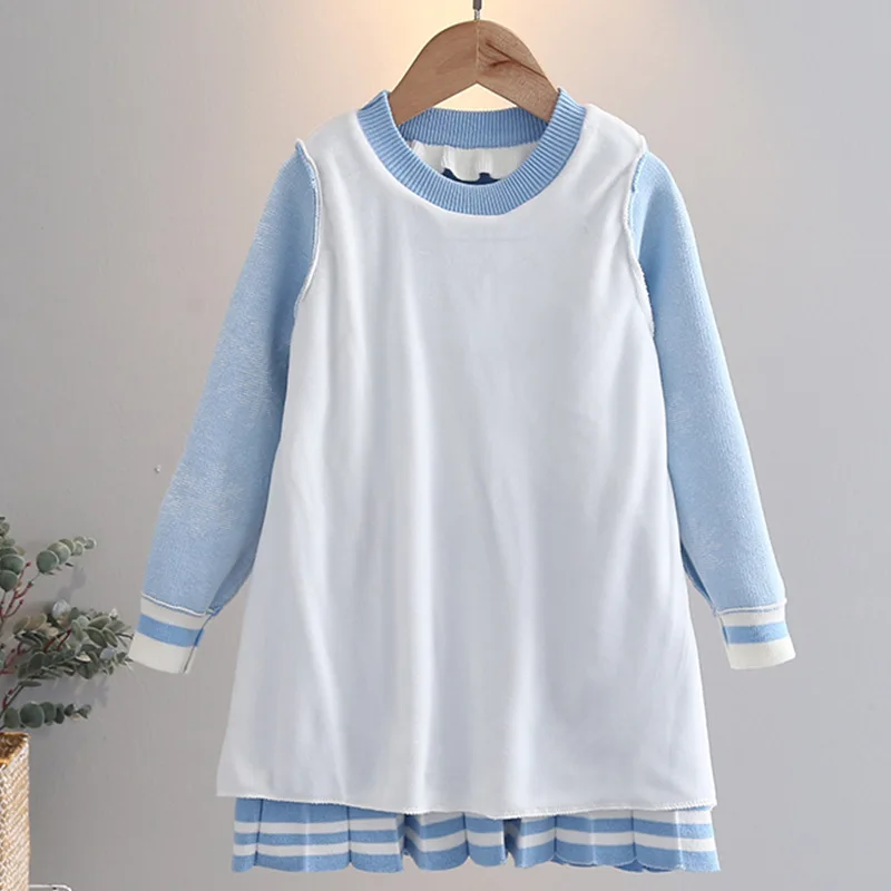 Vestido su&eacute;ter de punto para ni&ntilde;as, Jersey c&aacute;lido de terciopelo para ni&ntilde;os peque&ntilde;os, vestido de princesa tejido, 1-10T, Oto&ntilde;o e Invierno-5