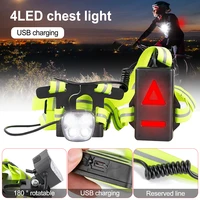outdoor sport t6 led night running safety warning lamp usb rechargeable chest light for cycling jogging with back light