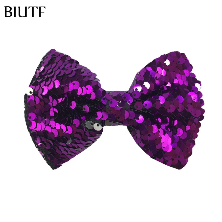 10 шт./лот 4*3 дюйма Реверсивные блесток банты с зажимом радужные Bling Бант модные