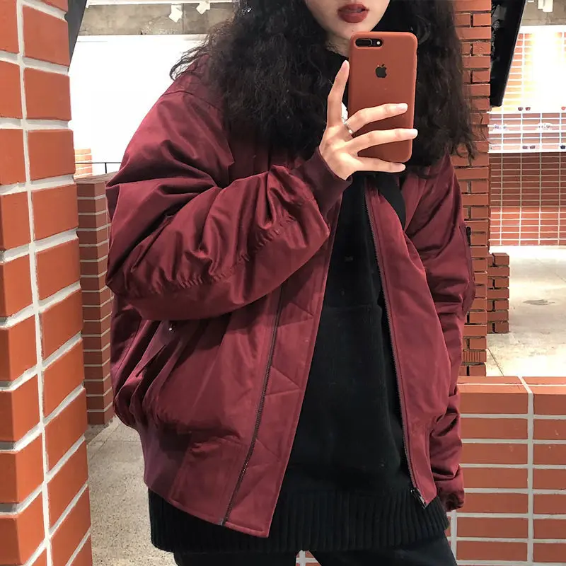 

2022 Autumn Women Short Baseball Jackets Casual Solid Zipper Loose Bomber Coat Female Outwear Tops Chaqueta Mujer J193