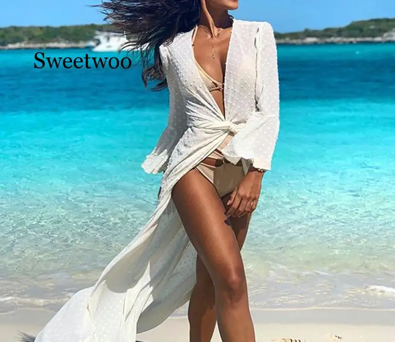 Модная Женская Длинная накидка прозрачные бикини накидки соблазнительный