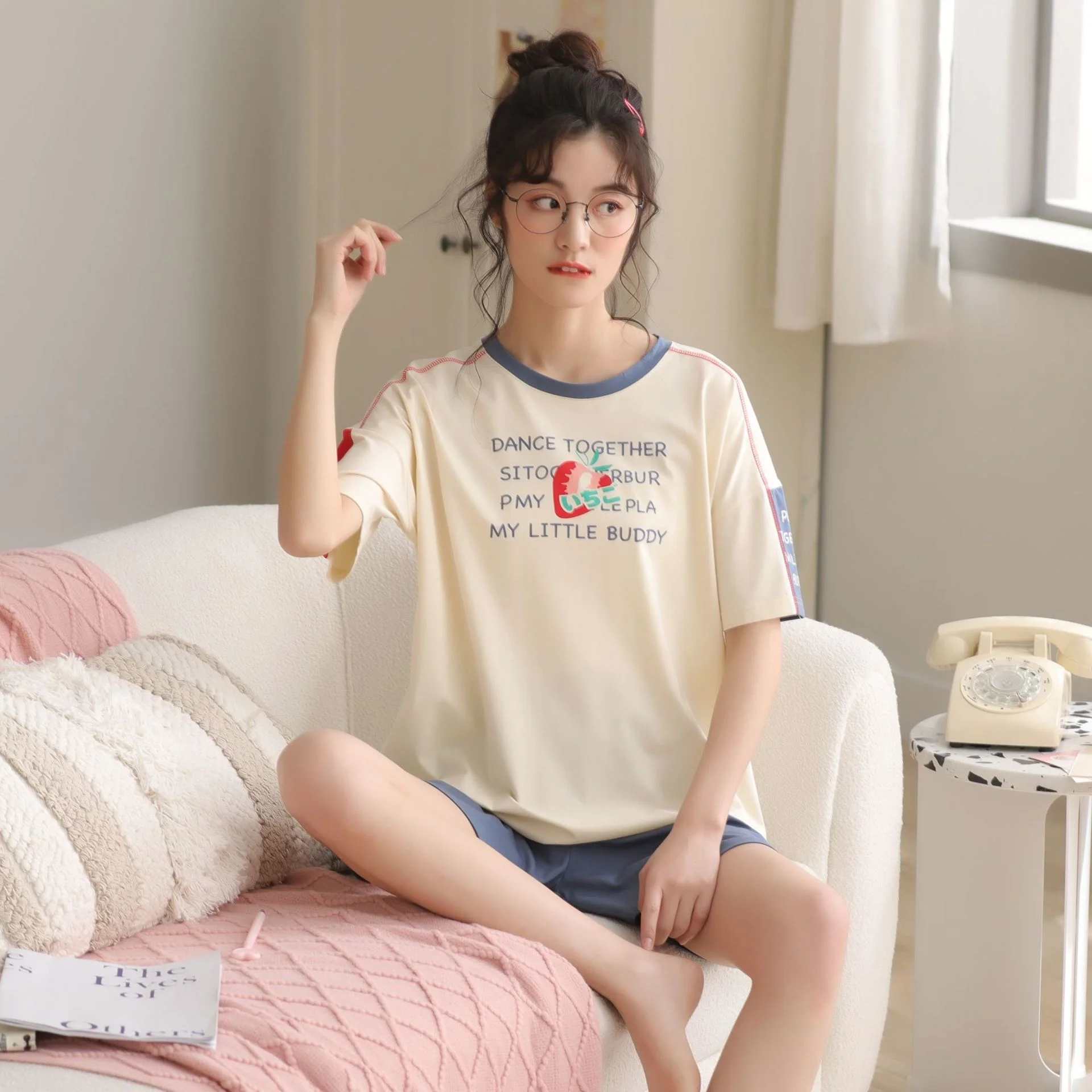 

Summer Pajamas Women's Short Sleeve Shorts Pajamas Suit Women's Home Leisure Pajamas Suit Women Can Wear Out pajama sets