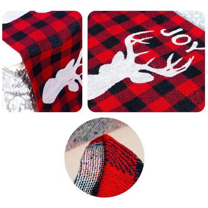 

Christmas Table Runner Tablecloth Elk with Tassels Embroidered Table Decoration for Christmas Dinner Party