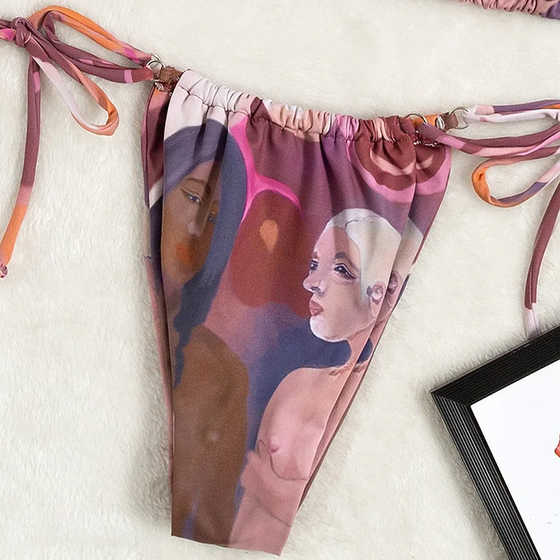 Винтажный комплект бикини с принтом персонажа женский бюстгальтер пуш-ап лямкой