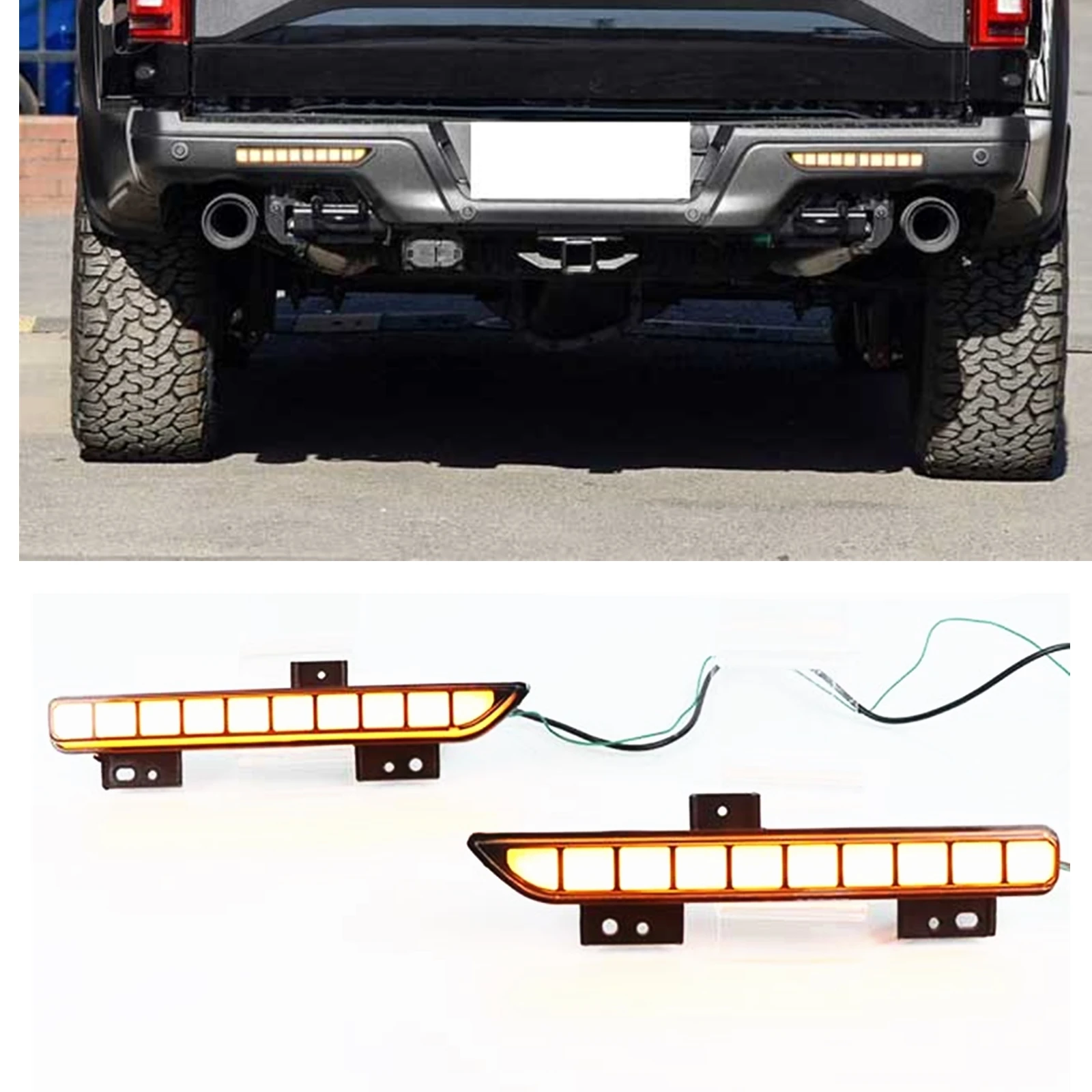 

For Ford Raptor F150 2016-2020 LED Reflector Rear Bumper Turn Signal Light Braking Driving Brake Reflective Indicator Lamp Bulb