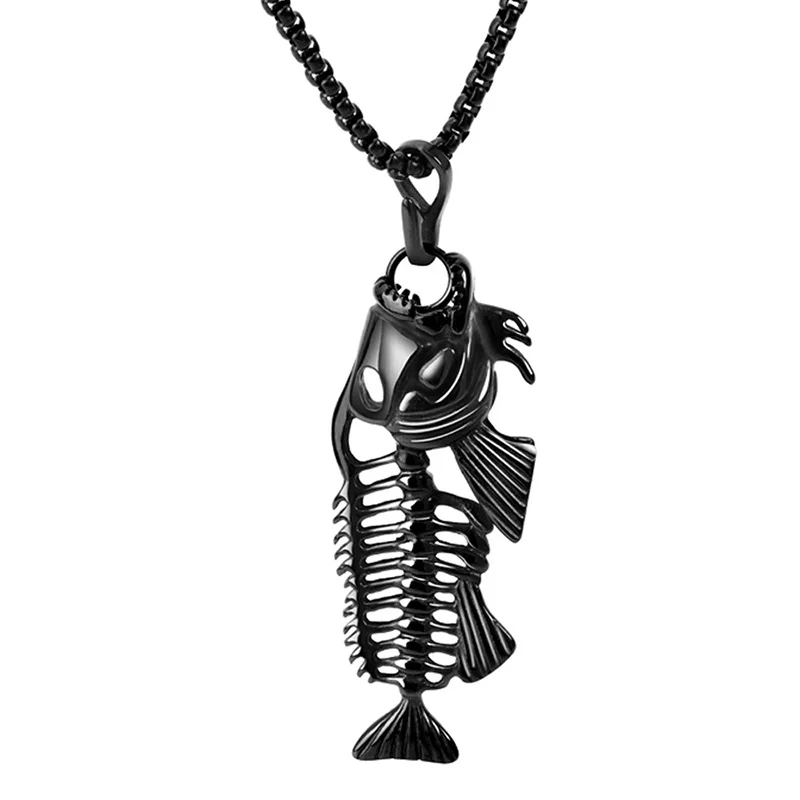 

Fashion Men Long Chain Necklace & Pendant for Boys Gifts Retro Stainless Steel Fish Bone Pendant Necklace
