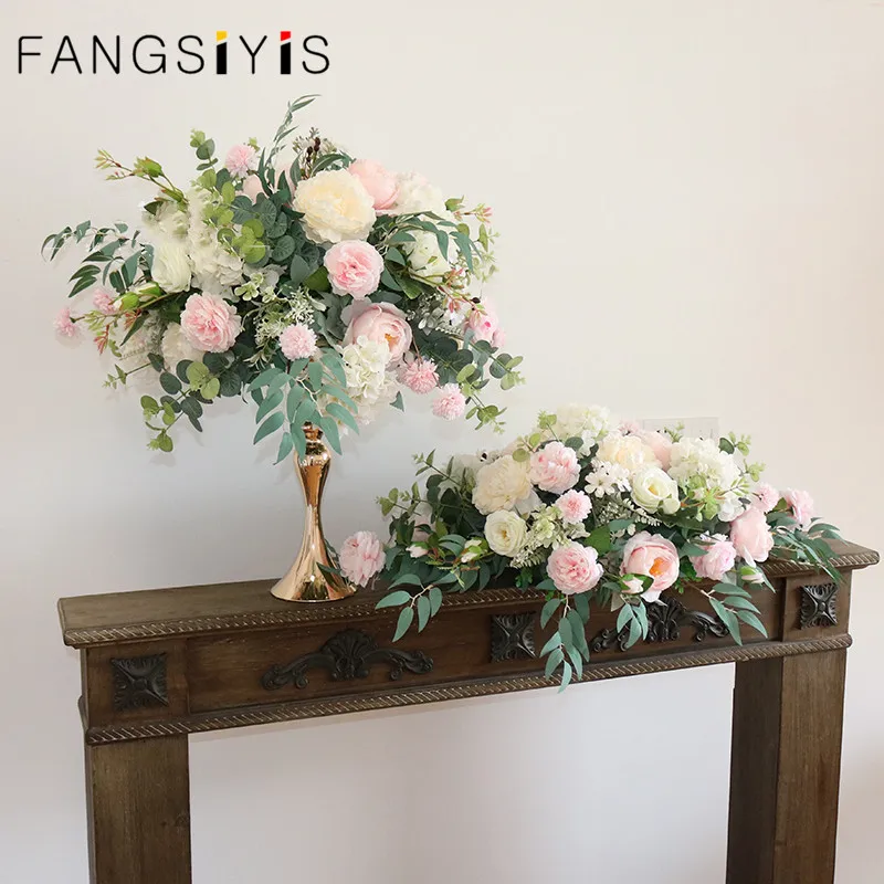 Custom Artificial Flower Ball Candle Holder Stand Dining Table Flower Wedding Table Centerpieces Flower Row Home Decor Foral Set