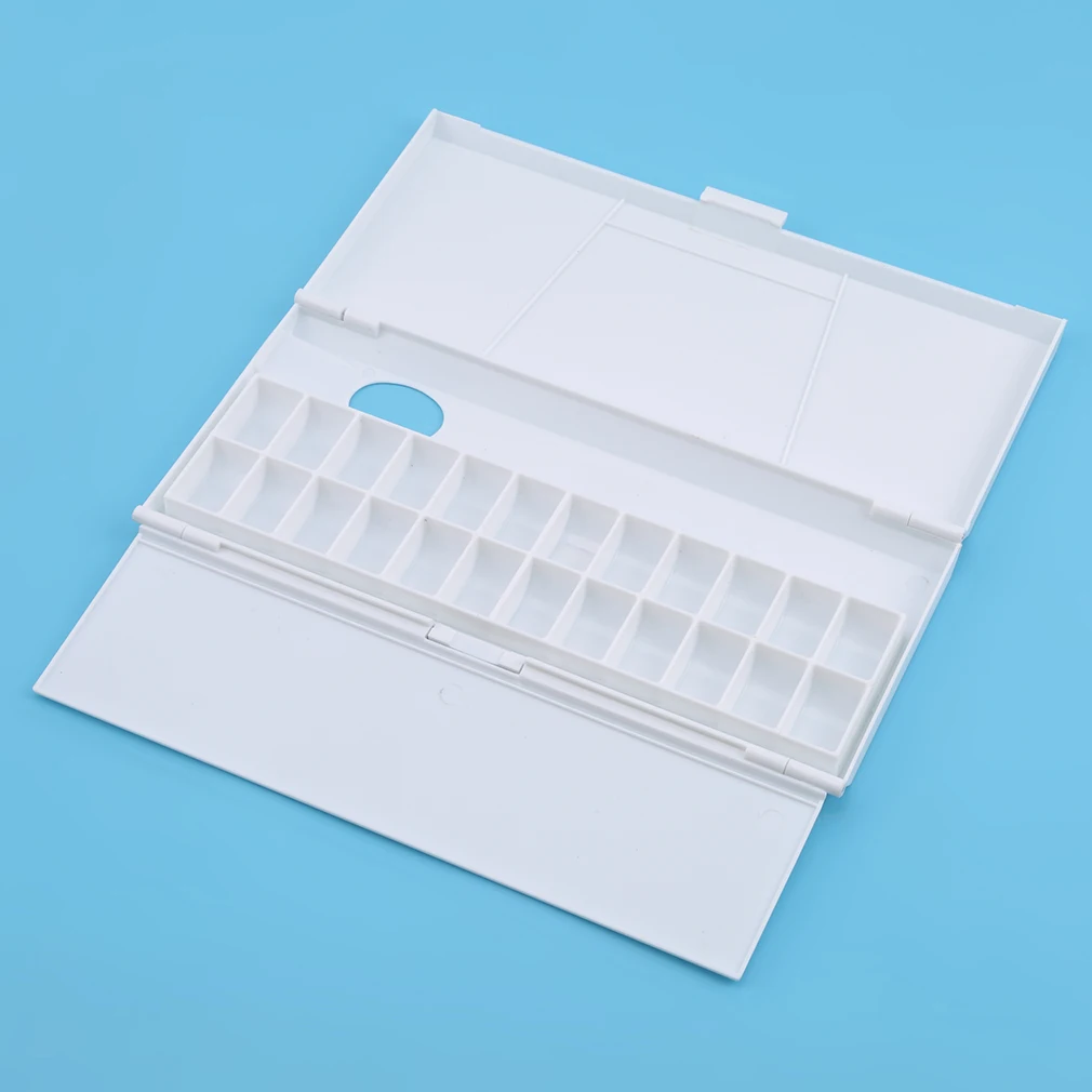 

White Drawing Tools Flip Folding 24 Grids Paint Box PP Large Art Supplies Watercolor Tray Palette 26.5 * 12 * 2.3cm
