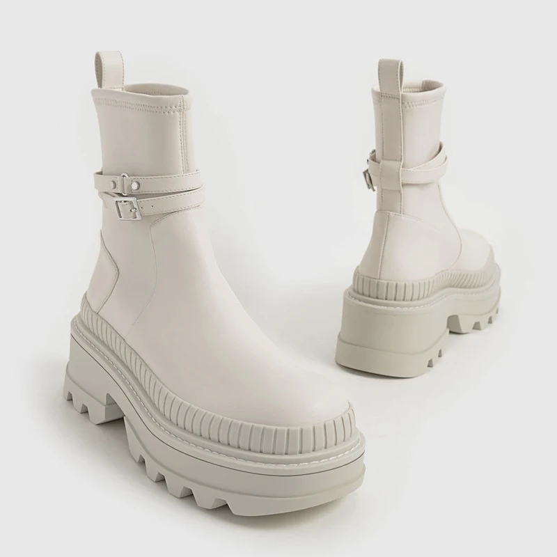 

Boots Women New 2022 Sock Shoes Flat Heel Winter Footwear Round Toe Rubber Stockings Lolita Ankle Ladies Autumn Genuine High He