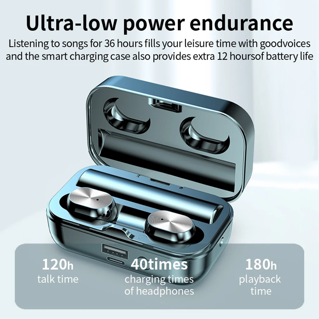 pack of 2 wireless earphones bluetooth compatible 5 1 in ear headphones rechargeable with charging case emergency flashlight free global shipping