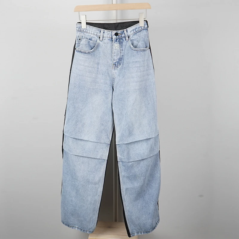 Женские джинсы с высокой талией цветные рюшами прямые свободные повседневные