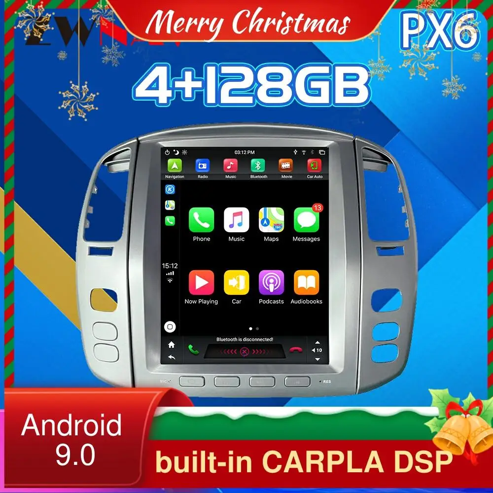 

For Lexus LX470 LX-470 Android 9 4G128G PX6 CARPLAY Tesla Screen Player GPS Auto Audio Stereo Radio Recorder Head Unit 2002-2007