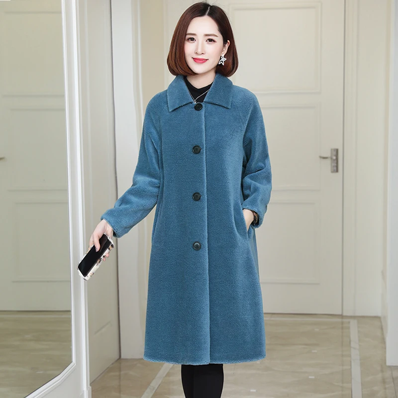 New 100% real Merino sheep wool suede fur coat 2019 women's winter clothing long outerwear jacket coats | Женская одежда