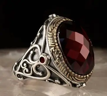 

Sterling Silver Man Ring Natural Stone(Zircon) Ottoman Silver,Handmade 925k Made in Turkey Outstanding Gift