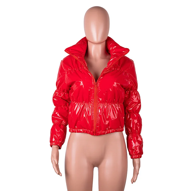 

Women Winter And Autumn Trendy Shiny PU Coats Solid Color Jackets Down Women Bubble Girl Outwear Free Shipping