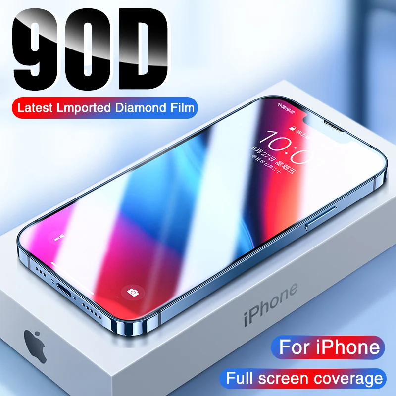 

90D Curved Full Cover Protective Glass On For iPhone 13 Pro Max 13 Screen Protector For iPhone 13 Pro Max 13 Mini Tempered Glass