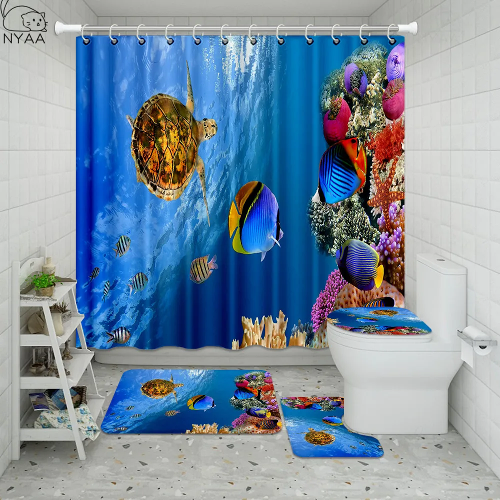 Водонепроницаемая занавеска для душа с изображением подводной рыбы черепахи