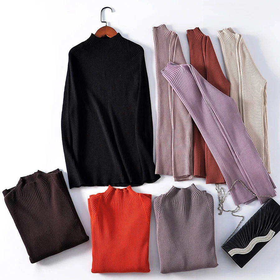 Базовый вязаный шерстяной свитер женский черный корейский джемпер с длинным