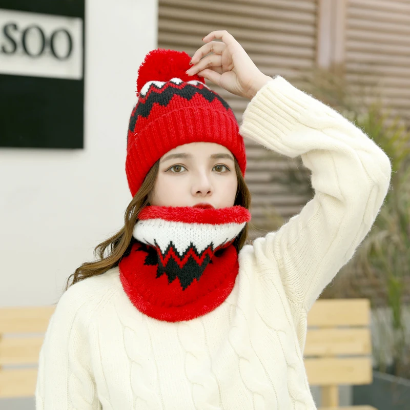 

Ymsaid Knitted Hat Scarf Winter Skullies Beanies Female Winter Hats For Women Baggy Ring Warm Thicken Fashion Cap Hats 2019