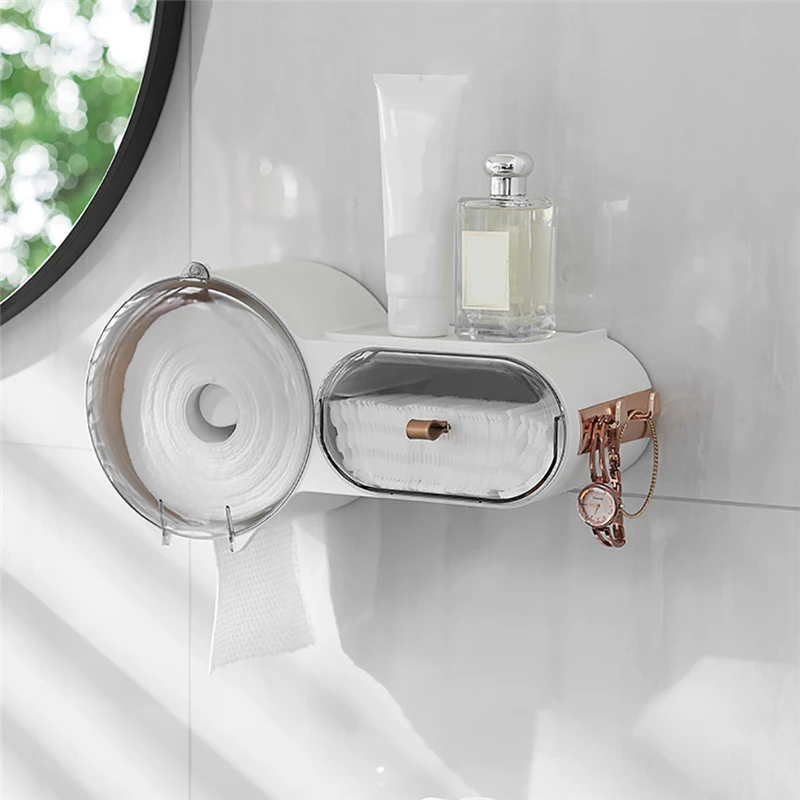 

Nordic Style Wall Mounted Makeup Remover Tissue Paper Dispenser Bathroom Visible Organizer Rack Face Towel Stoage Box with Hook