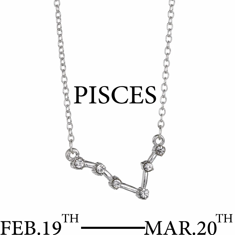 Pisces Серебряное ожерелье со знаком зодиака и звездой 12 Созвездие с подвеской, стразы, ожерелье-чокер, подарок на Рождество, день рождения - Окраска металла: Pisces