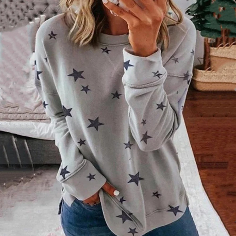 

Harajuku Women T Shirt Spring Autumn Star Print Long Sleeve Basic T-Shirts Casual Top Loose Tee Shirts Femme Tshirt