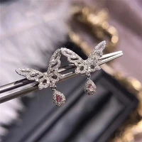 huitan newly designed butterfly dangle earrings for women whitepink cz stone romantic wedding accessories fashion party jewelry
